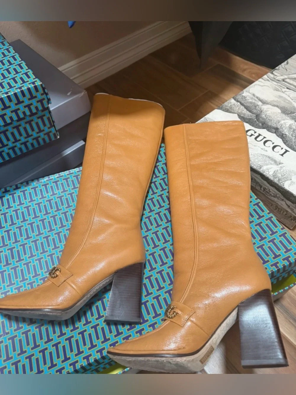 Tory Burch Perrine Goatskin Chain Riding Boots - Size 7